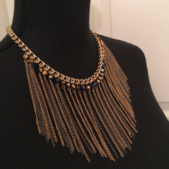 🔵PASSIANA NWOT AUTHENTIC GOLD-PLATED  BRASS FRINGE STATEMENT NECKLACE - Picture 5 of 17